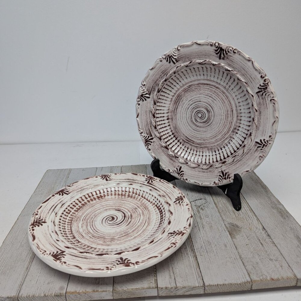 London by Artimino Salad Plates Set of 2 Vintage Brown White Italy